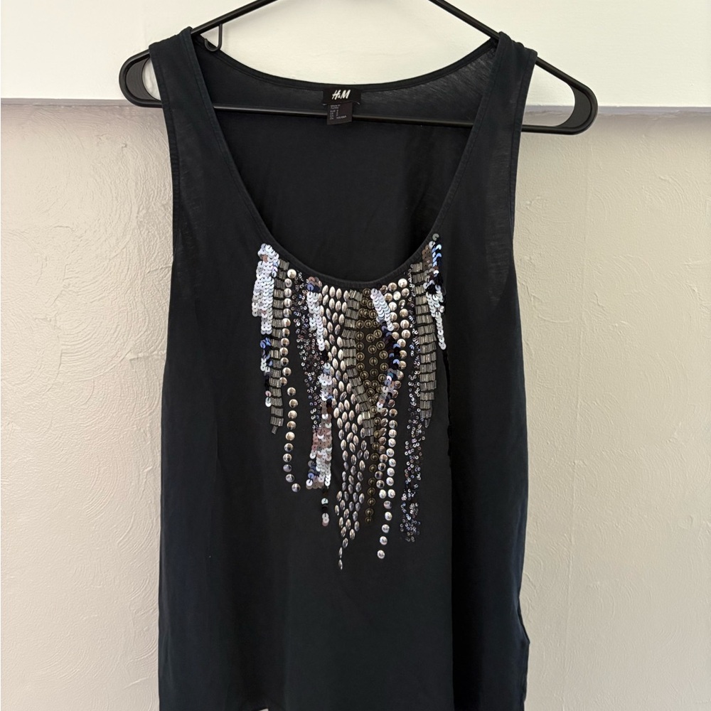 H&M Black Tank Top with Silver Sequin Detail